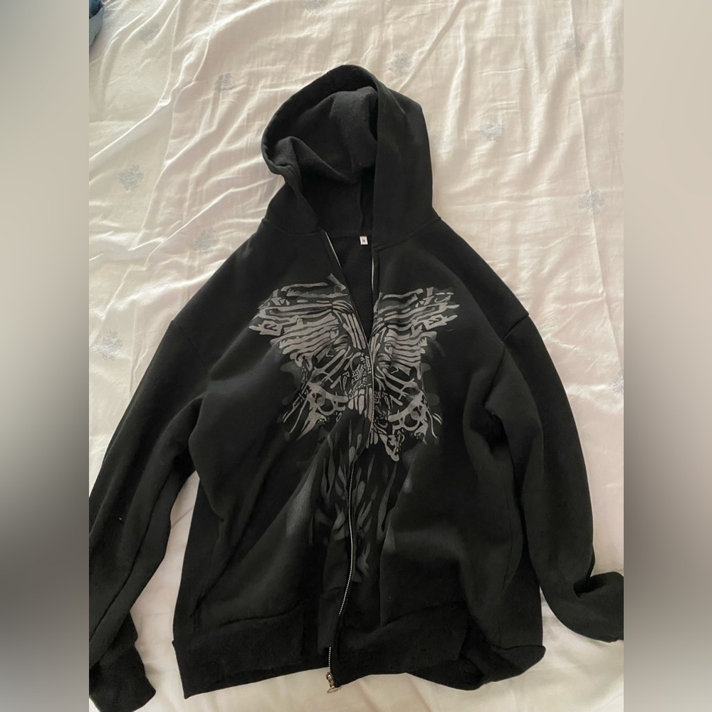 Y2k angel wings black zip up hoodie